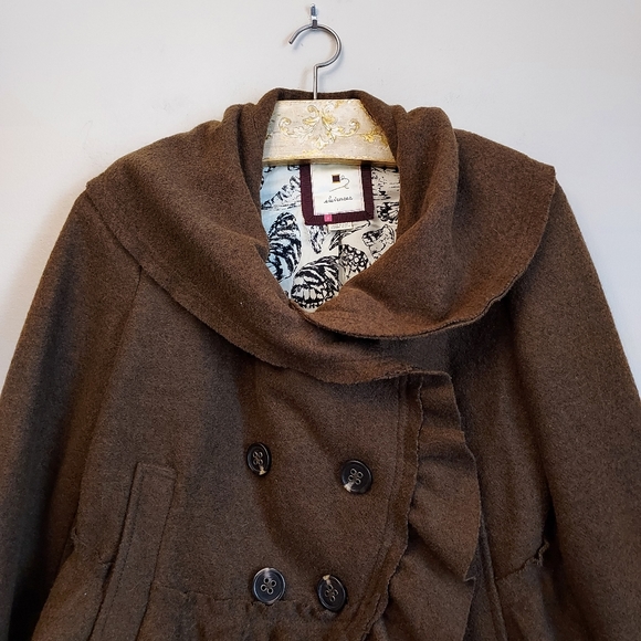 Anthropologie Elevenses Brown Echelon Ruffle Tier Peplum Jacket Size 6 - Picture 6 of 14